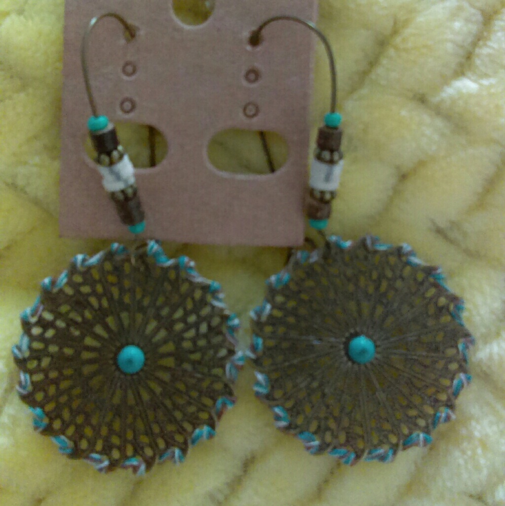 New bohostyle hippy earrings faux turquoise Dangle